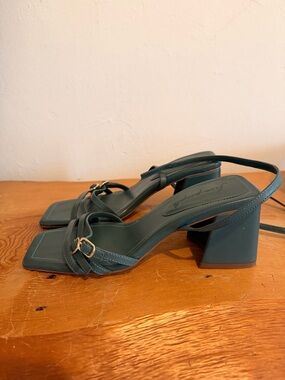 Free People Slingback Block Heel Sandals in Teal Green